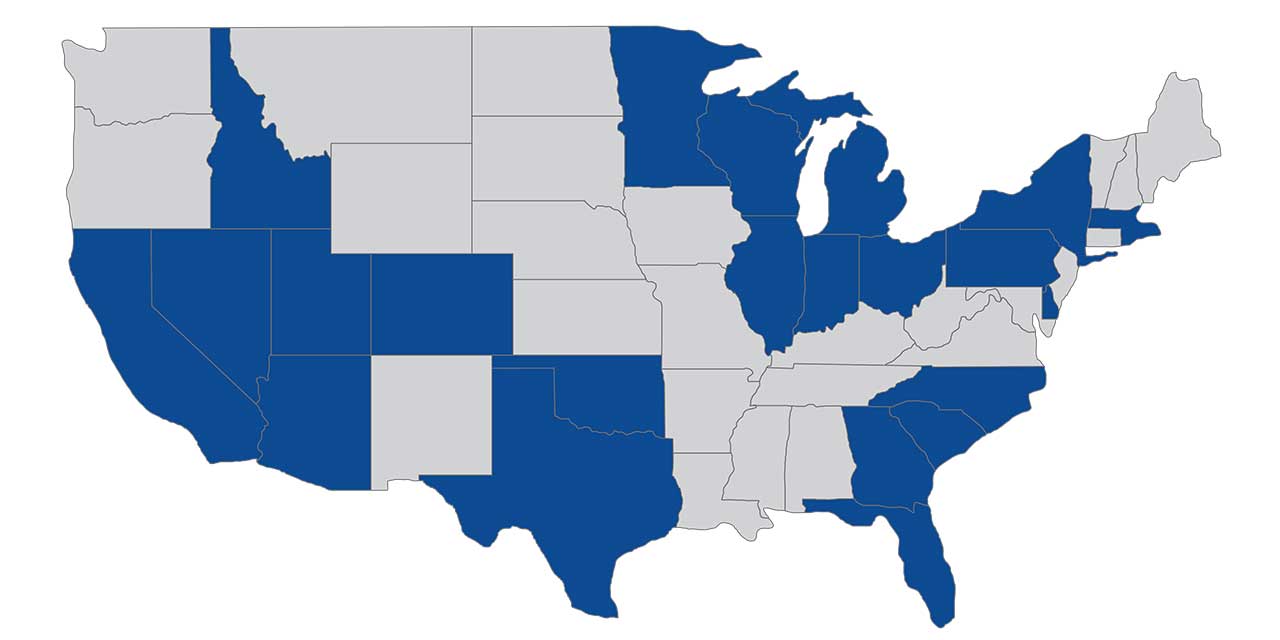 Map of the United States showing Charter School involvement by Baird 